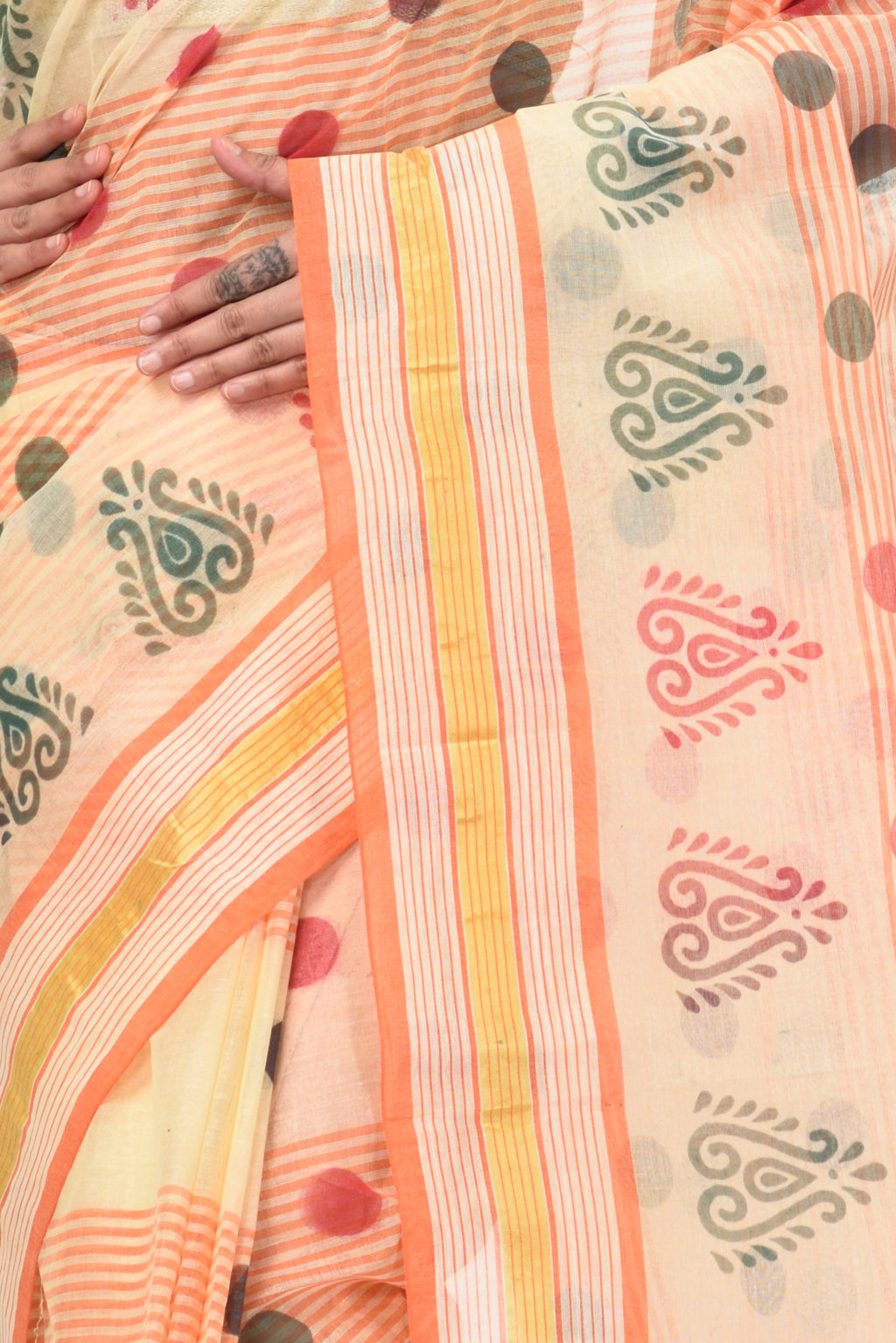 Orange Pure Cotton Matha Saree Tant Saree Print (5010)